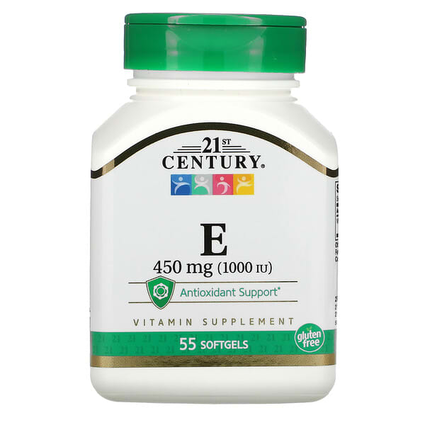 21st Century, E，450 毫克（1,000 國際單位），55 粒軟凝膠