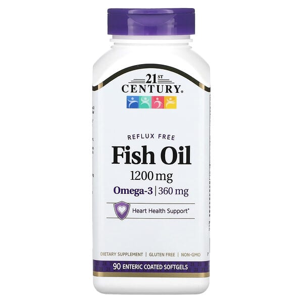 21st Century, 魚油，Omega-3，1,200 毫克，90 粒腸溶包衣軟凝膠