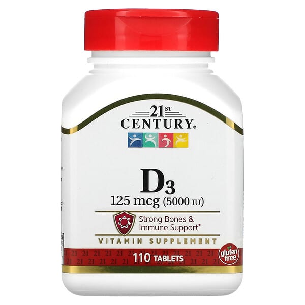 21st Century, 維生素 D3，125 微克 (5,000 國際單位)，110 片