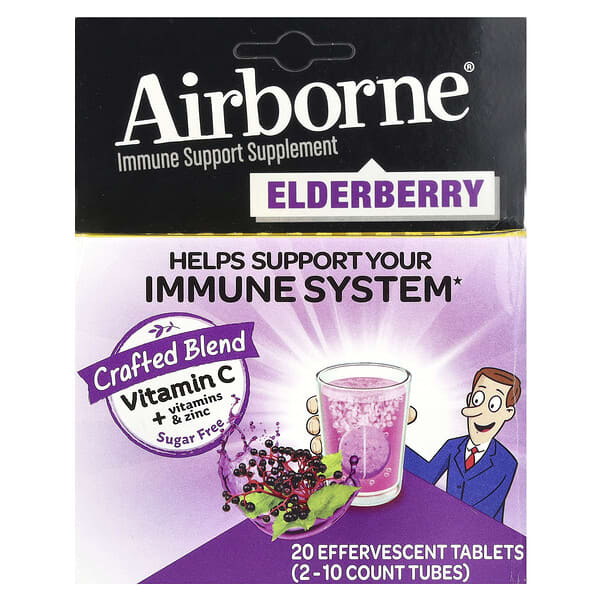 AirBorne, 機體抵抗幫助補充劑，接骨木果，2 管，每管 10 片泡騰片
