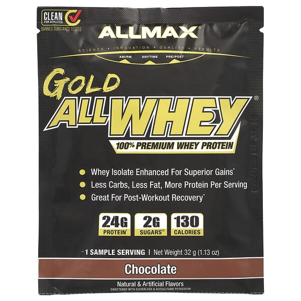 ALLMAX, Gold All Whey,全優質乳清蛋白,巧克力味,1.13 盎司(32 克)