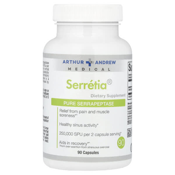 Arthur Andrew Medical, Serretia，全舍雷肽酶，250,000 SPU，90 粒膠囊（每粒膠囊 125,000 SPU）