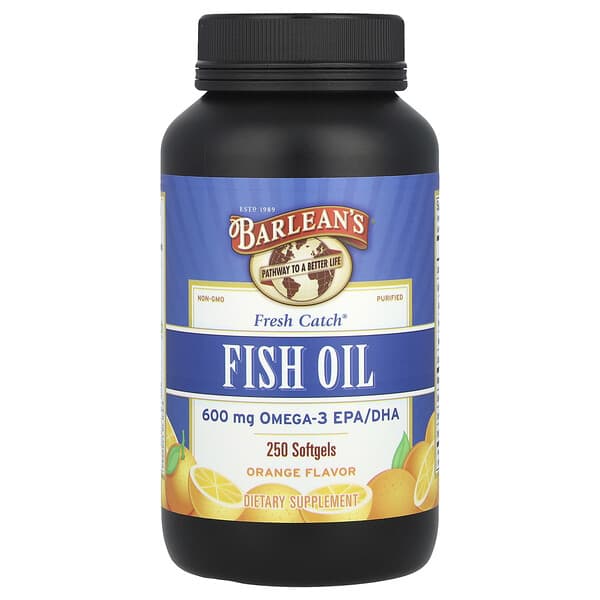 Barlean's, Fresh Catch®，魚油，Omega-3 EPA/DHA，橙味，600 毫克，250 粒軟膠囊（每粒 300 毫克）