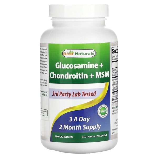 Best Naturals, 葡萄糖胺 + 軟骨素 + MSM，180 粒膠囊