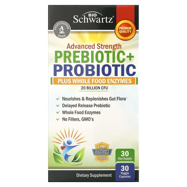 BioSchwartz, 特強型,益生菌 + 益生菌,200 億 CFU,30 粒素食膠囊