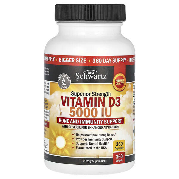BioSchwartz, 特強型維生素 D3，5,000 國際單位，360 粒軟凝膠