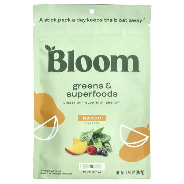 Bloom, Greens & Superfoods,芒果味,5 條,每條 0.20 盎司(5.64 克)