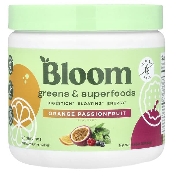 Bloom, 綠色植物和 SuperFood，草莓西番蓮味，6.45 盎司（183.60 克）