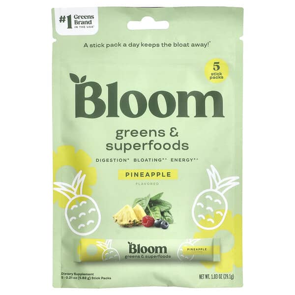 Bloom, Greens & Superfoods,菠蘿味,5 條,每條 0.21 盎司(5.82 克)