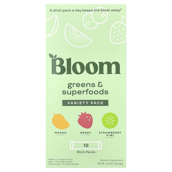 Bloom, Greens&Superfoods，多種口味，18 條，3.6 盎司（102.36 克）