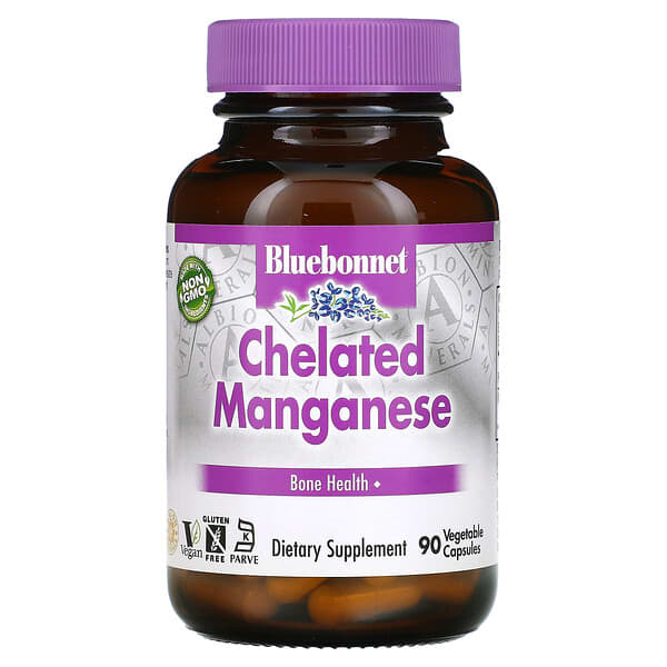 Bluebonnet Nutrition, 螯合錳, 90植物膠囊