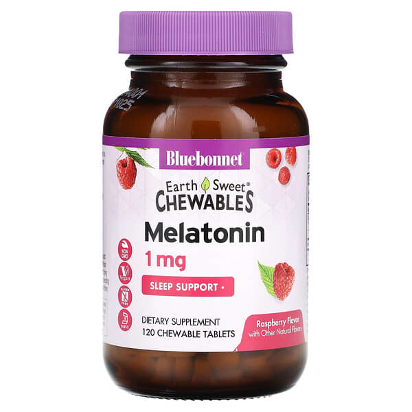 Bluebonnet Nutrition, EarthSweet咀嚼劑，褪黑素，天然覆盆子味，1毫克，120粒咀嚼片