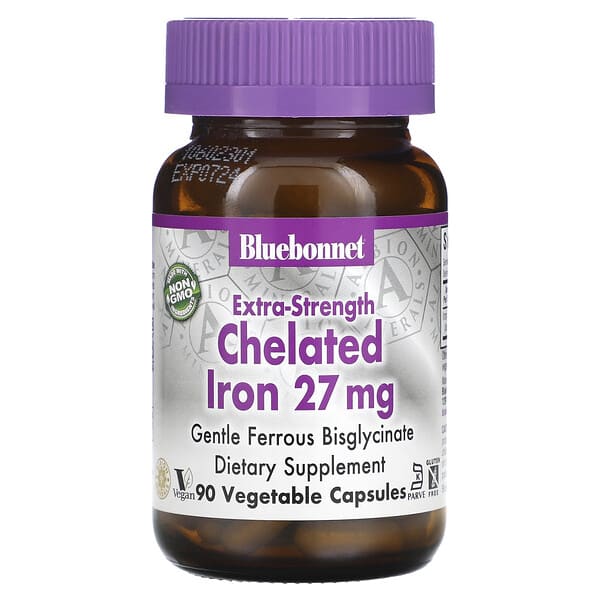 Bluebonnet Nutrition, 特強螯合鐵,27 毫克,90 粒素食膠囊