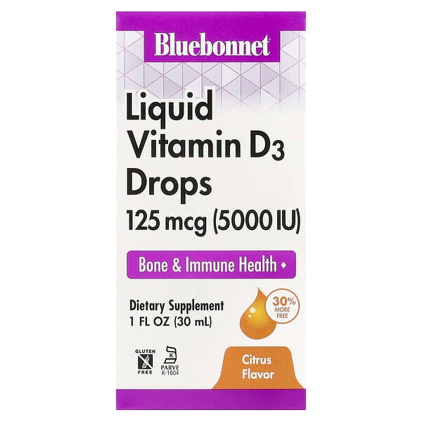 Bluebonnet Nutrition, 天然柑橘味維生素D3滴劑 ,5000 IU , 1液盎司 (30 毫升)