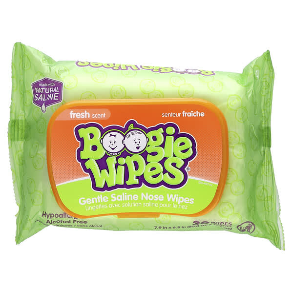 Boogie Wipes, 天然鹽水濕巾，適合鼻塞患者使用，清新香味，30片濕巾