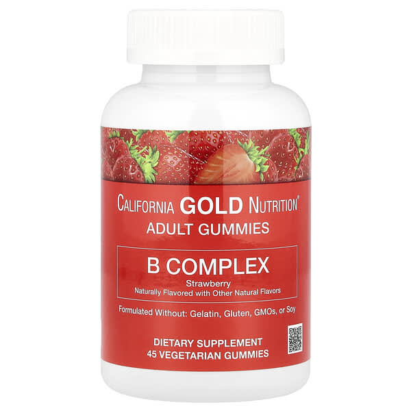 California Gold Nutrition, B 復合物軟糖，草莓味，45 粒素食軟糖