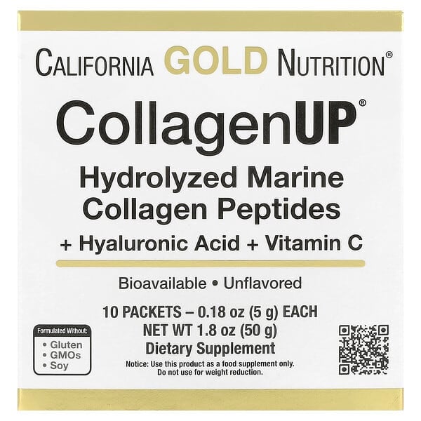 California Gold Nutrition, CollagenUP,水解海洋膠原蛋白肽 + 透明質酸和維生素 C,原味,7.26 盎司(206 克)