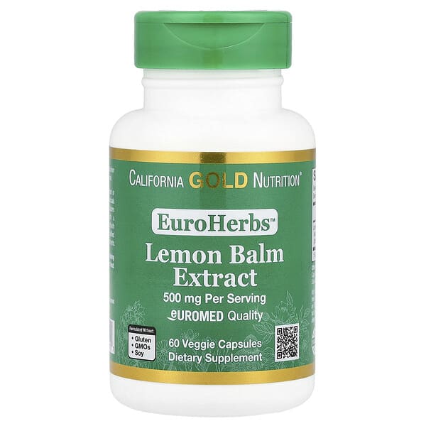 California Gold Nutrition, EuroHerbs™，蜜蜂花提取物，Euromed 質量，500 毫克，60 粒素食膠囊