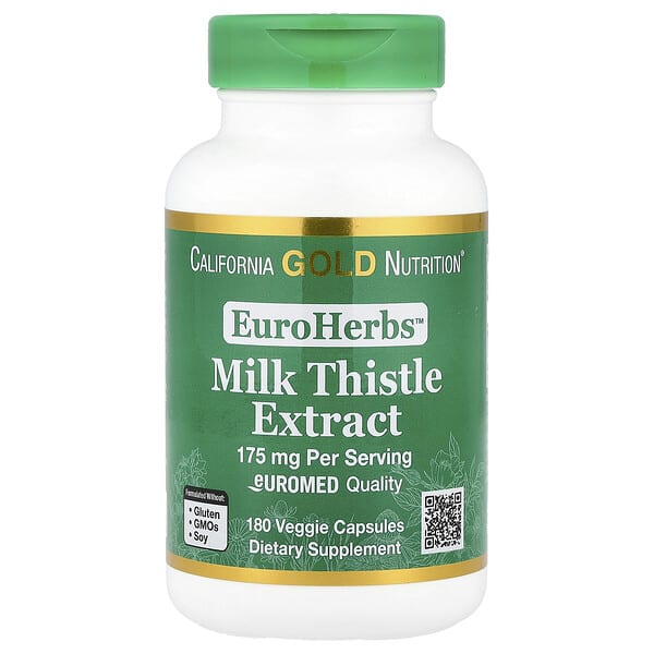 California Gold Nutrition, EuroHerbs，水飛薊提取物，Euromed 質量，175 毫克，180 粒素食膠囊