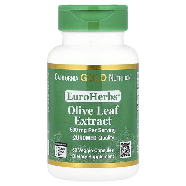 California Gold Nutrition, EuroHerbs™,橄欖葉提取物,Euromed 質量,500 毫克,60 粒素食膠囊