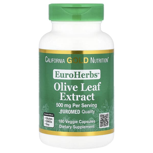 California Gold Nutrition, EuroHerbs™，橄欖葉提取物，Euromed 質量，500 毫克，180 粒素食膠囊