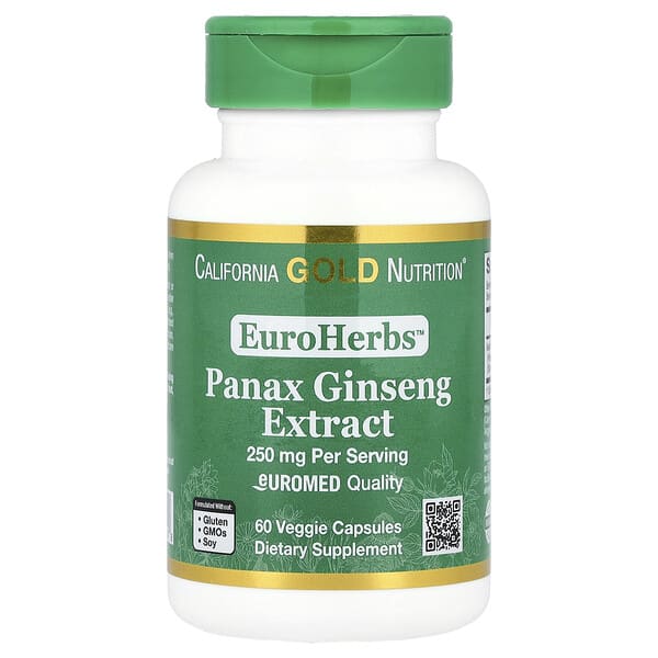 California Gold Nutrition, EuroHerbs™,人參提取物,Euromed 質量,250 毫克,60 粒素食膠囊