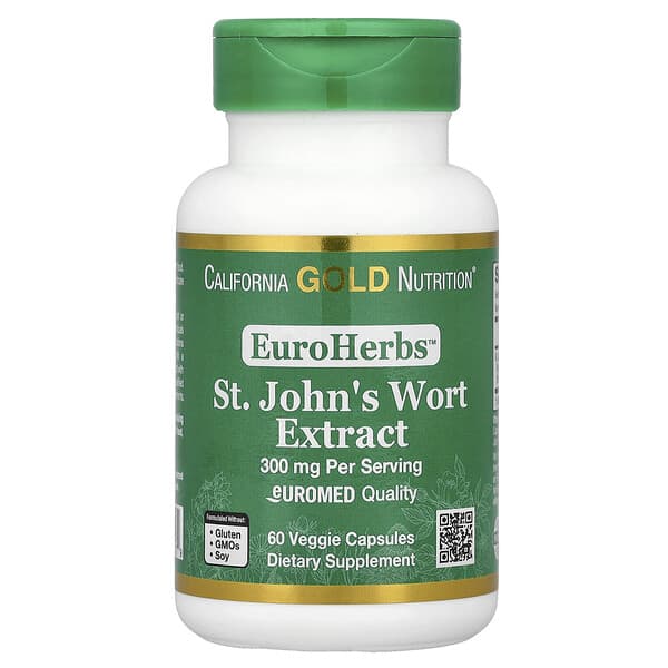 California Gold Nutrition, EuroHerbs™，貫葉連翹提取物，Euromed 質量，300 毫克，60 粒素食膠囊