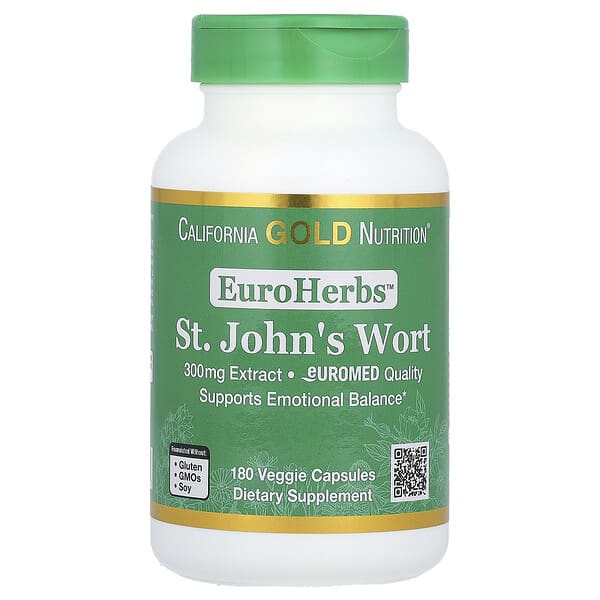 California Gold Nutrition, EuroHerbs，貫葉連翹提取物，Euromed 質量，300 毫克，180 粒素食膠囊