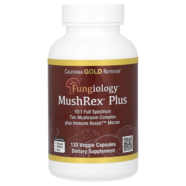 California Gold Nutrition, 加州黃金營養 Fungiology 系列 MushRex Plus 蘑菇複合營養補充劑(素食膠囊),有機認可,含 Immune Assist™ Micron 成分,120 粒