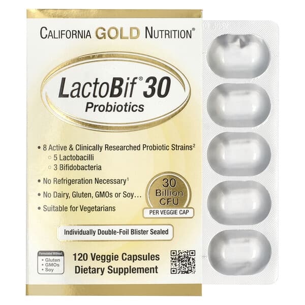 California Gold Nutrition, LactoBif® 30 益生菌，300 億 CFU，120 粒素食膠囊