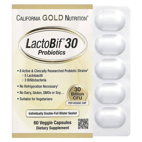 California Gold Nutrition, LactoBif® 30 益生菌，300 億 CFU，60 粒素食膠囊