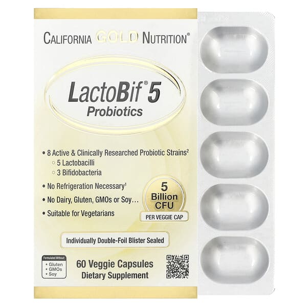 California Gold Nutrition, LactoBif® 5 益生菌，50 億 CFU，60 粒素食膠囊