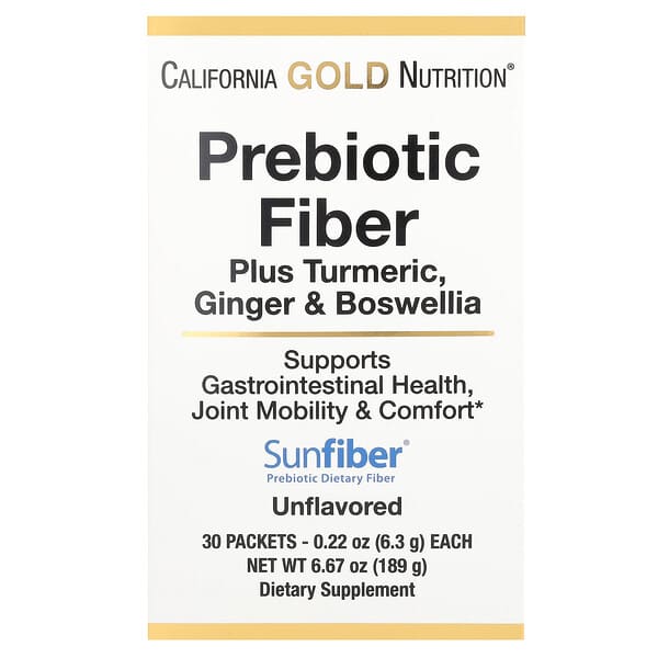 California Gold Nutrition, 益生元纖維 + 姜黃、姜和乳香，30 包，每包 0.22 盎司（6.3 克）