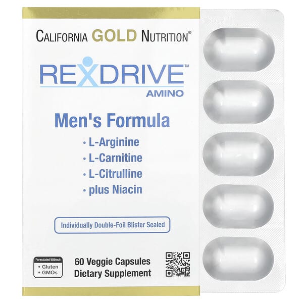California Gold Nutrition, Rexdrive™ 氨基酸，男性幫助，60 粒素食膠囊