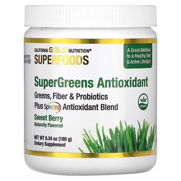 California Gold Nutrition, SuperFoods，Supergreens 抗氧劑，甜漿果味，6.34 盎司（180 克）