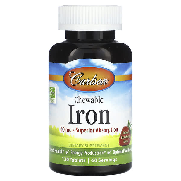 Carlson, 鐵咀嚼片,天然草莓味,30 毫克,120 片(每片 15 毫克)