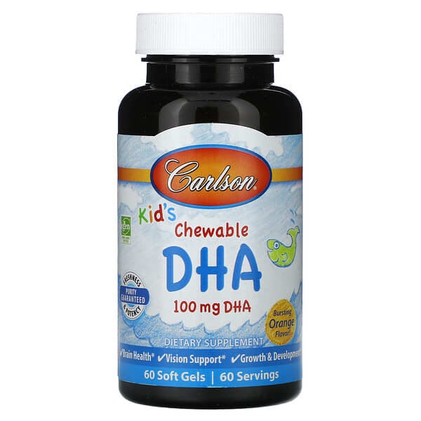 Carlson, 兒童咀嚼 DHA，爆漿橙味，100 毫克，60 粒軟凝膠