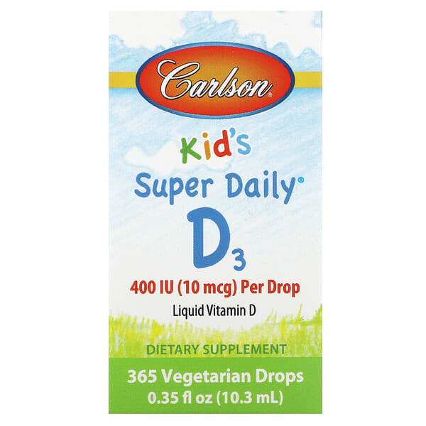 Carlson, Kids Super Daily® D3，10 微克（400 國際單位），0.35 液量盎司（10.3 毫升）