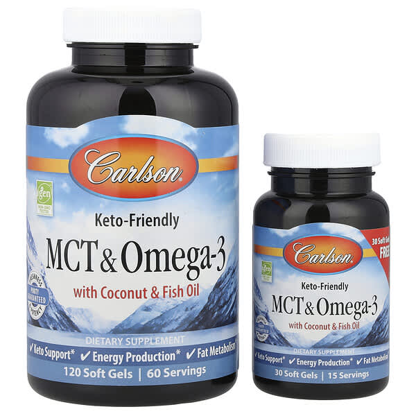 Carlson, MCT 和歐米伽-3，120 + 30 粒軟凝膠