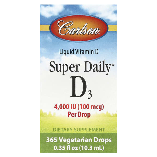 Carlson, Super Daily® D3，100 微克（4000 國際單位），0.35 液量盎司（10.3 毫升）