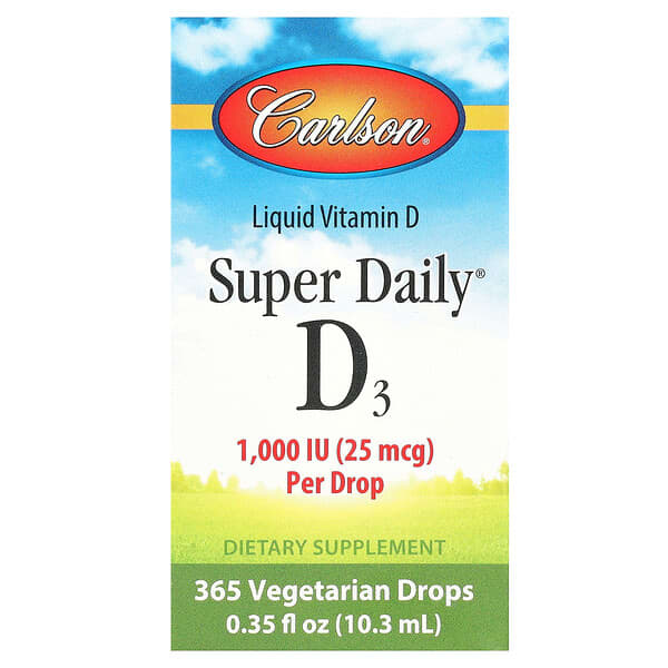 Carlson, Super Daily® D3，25 微克（1000 國際單位），0.35 液量盎司（10.3 毫升）