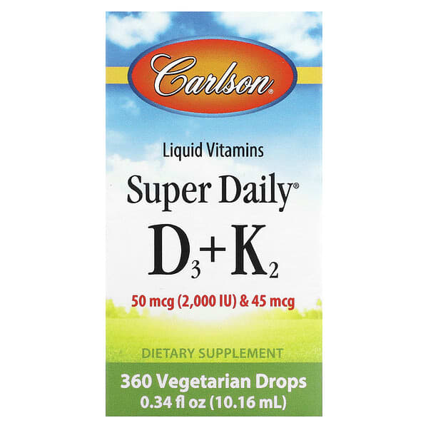 Carlson, Super Daily® D3 + K2，0.34 液量盎司（10.16 毫升）