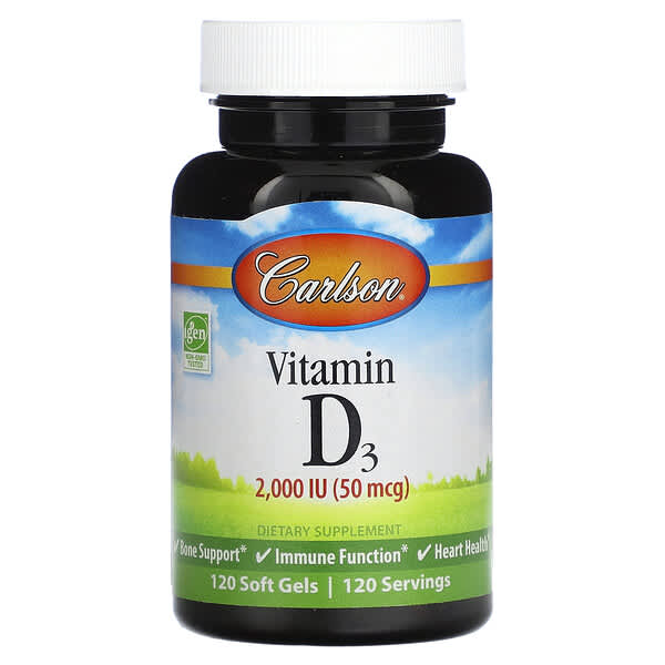 Carlson, 維生素 D3,50 微克(2,000 國際單位),120 粒軟凝膠
