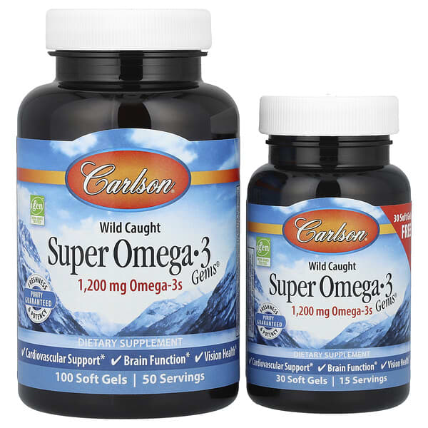 Carlson, 野外捕獲，Super Omega-3 Gems，1,200 毫克，100 + 30 粒軟凝膠（每粒軟凝膠 600 毫克）