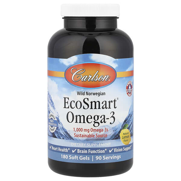 Carlson, EcoSmart Omega-3，天然檸檬味，1,000 毫克，180 粒軟凝膠（每粒軟凝膠 500 毫克）