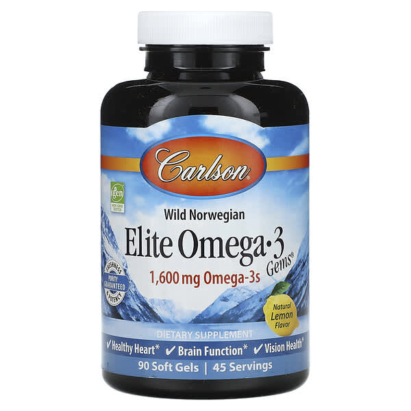 Carlson, Wild Norwegian，Elite Omega-3 Gems，天然檸檬味，1,600 毫克，90 粒軟凝膠（每粒軟凝膠 800 毫克）