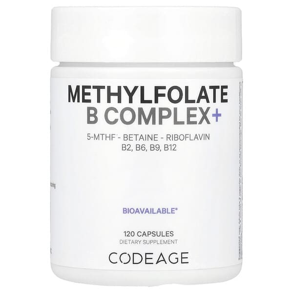 Codeage, 維生素，甲基葉酸 B 複合物，5-MTHF、甜菜堿、核黃素、B2、B6、B9、B12，120 粒膠囊