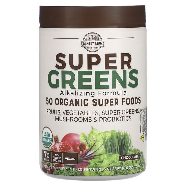 Country Farms, Super Greens,，鹼性配方，巧克力味，10.6 盎司（300 克）