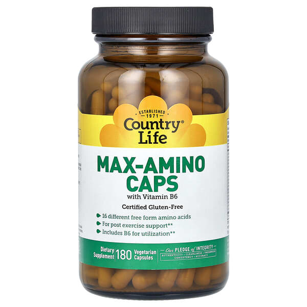 Country Life, Max-Amino 素食膠囊（含維生素 B6），180 粒
