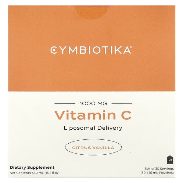 Cymbiotika, 維生素 C，脂質體輸送，柑橘香草，1000 毫克，30 袋，每袋 15 毫升